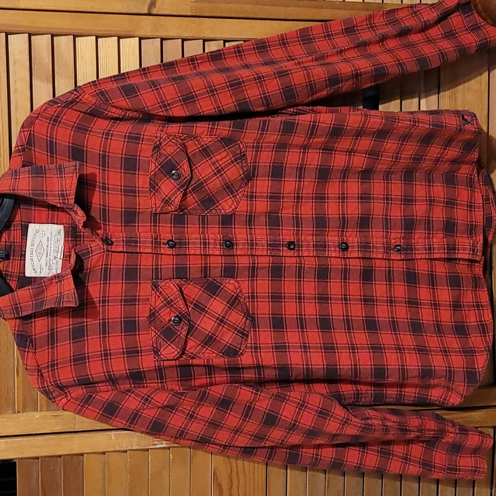 Mens Red Plaid Flannel American Eage Lg
